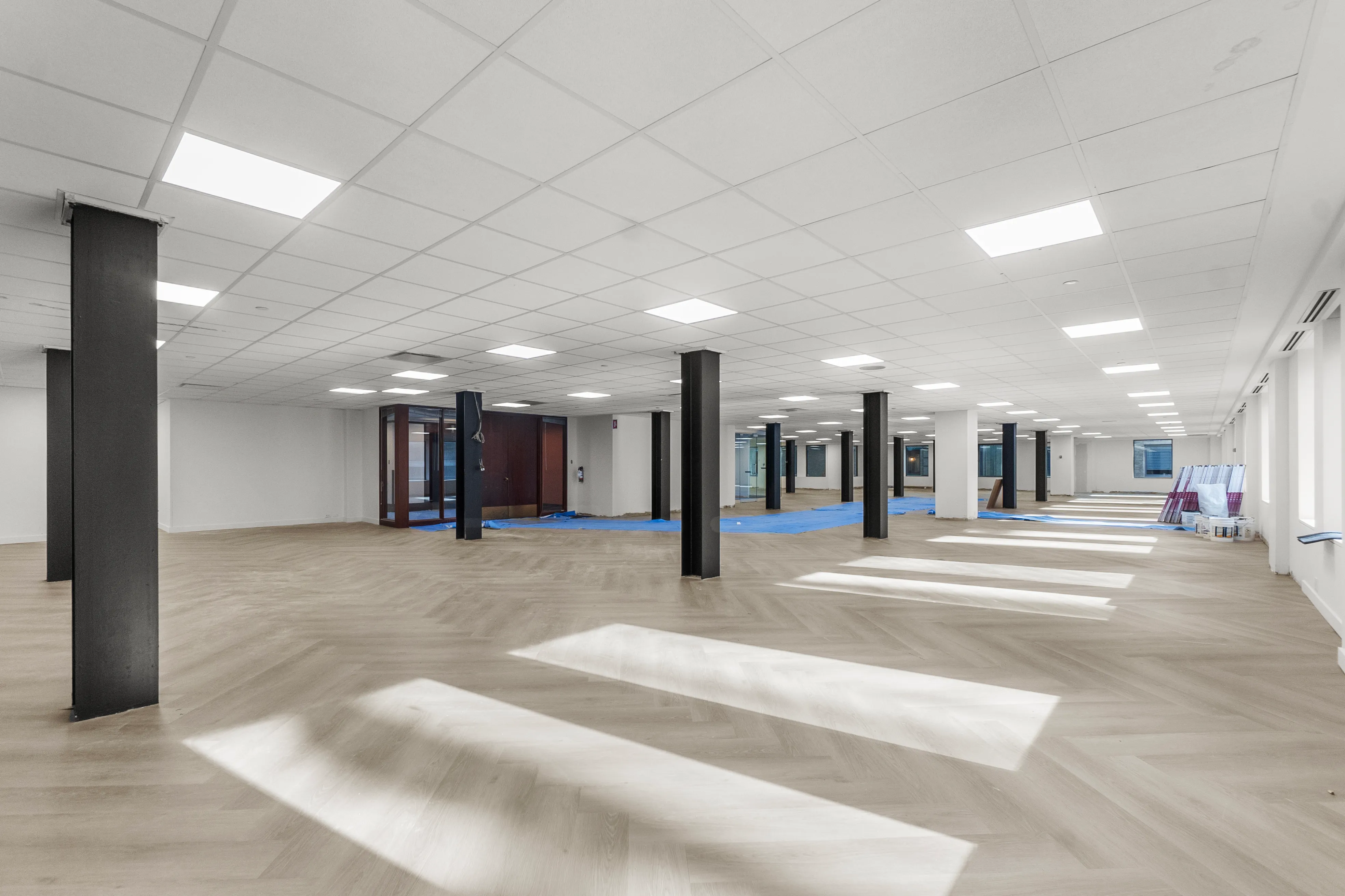 Built-out office floor in use