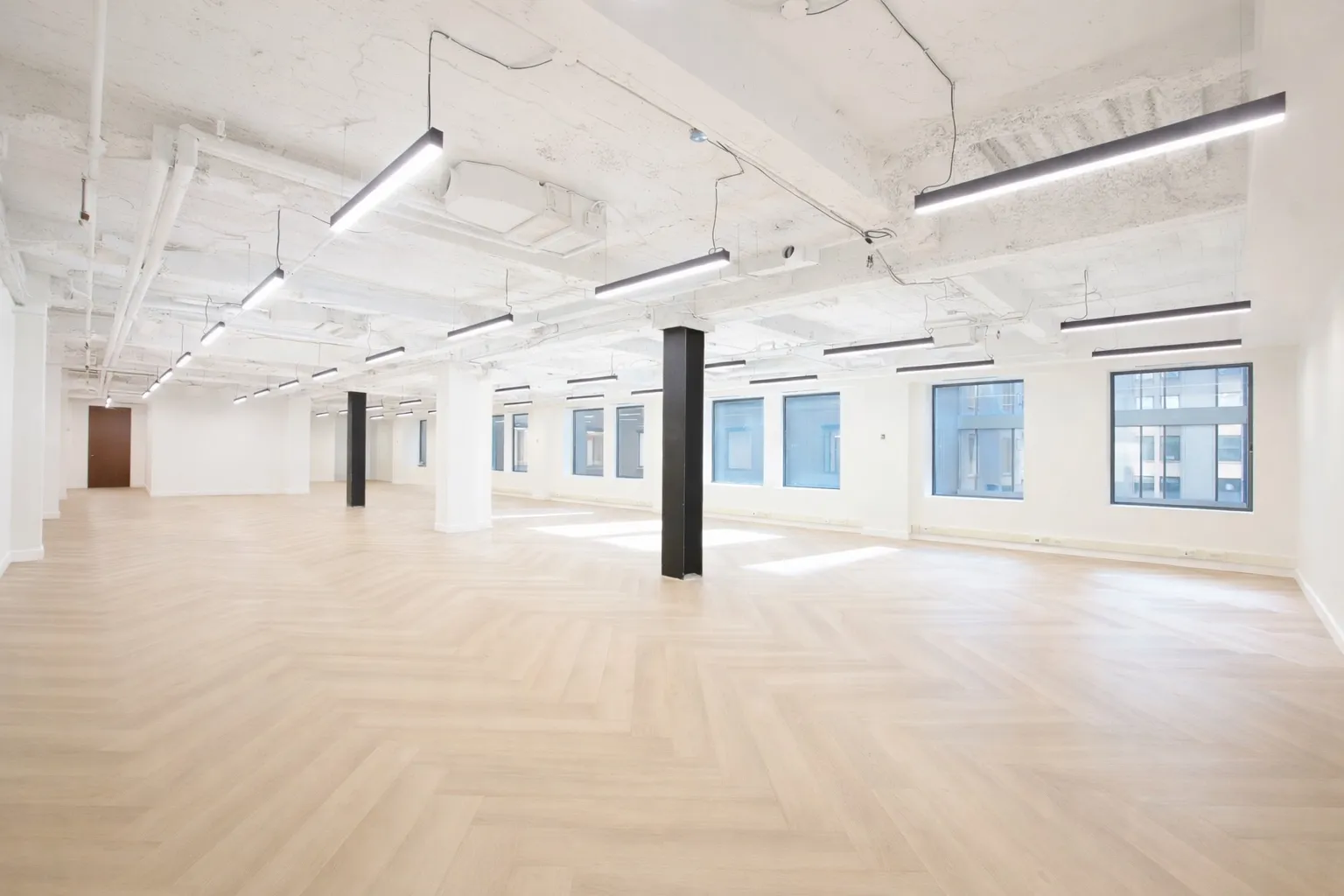 Open loft floor with restored windows