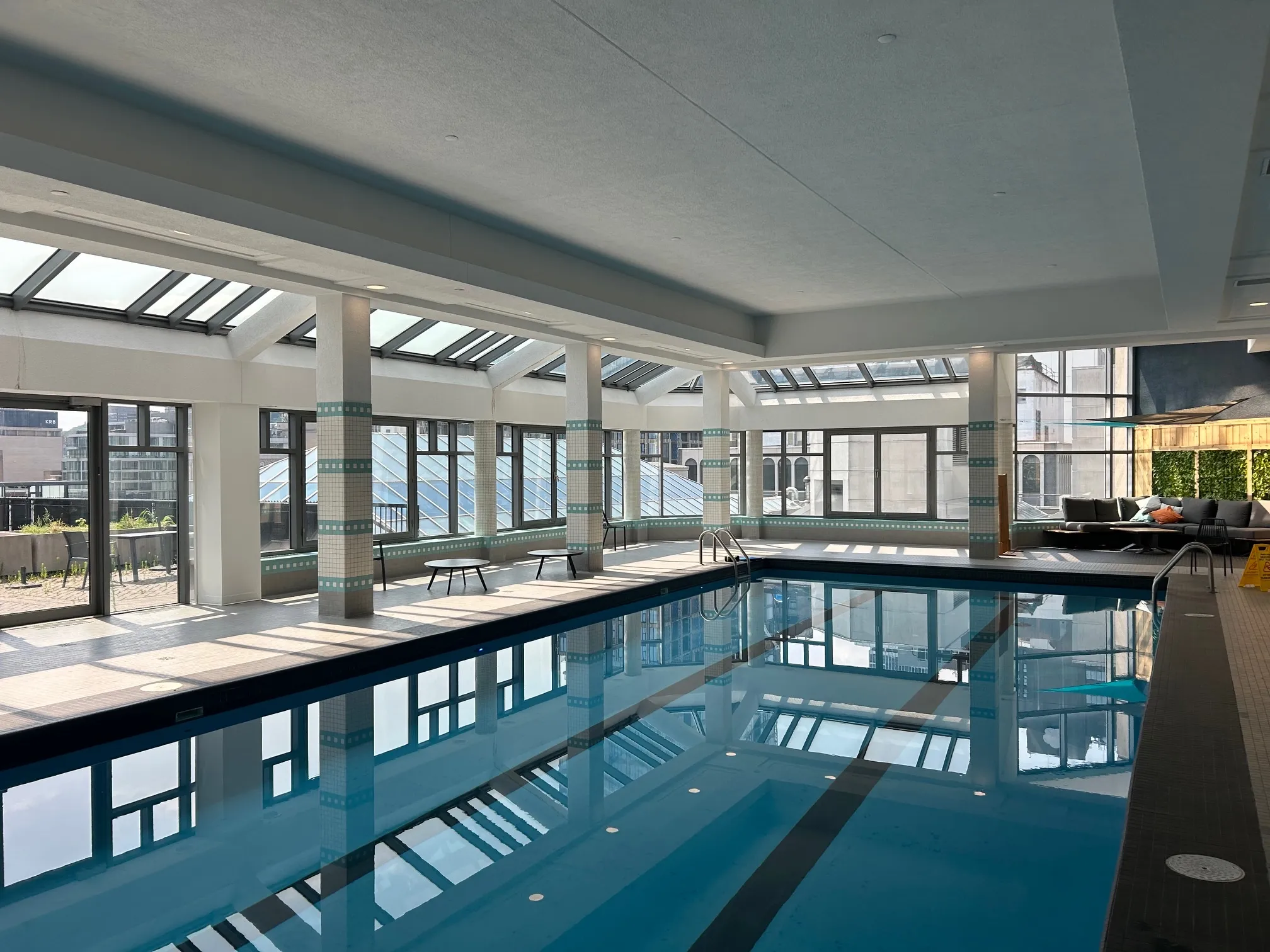 Rooftop pool beneath the skylights