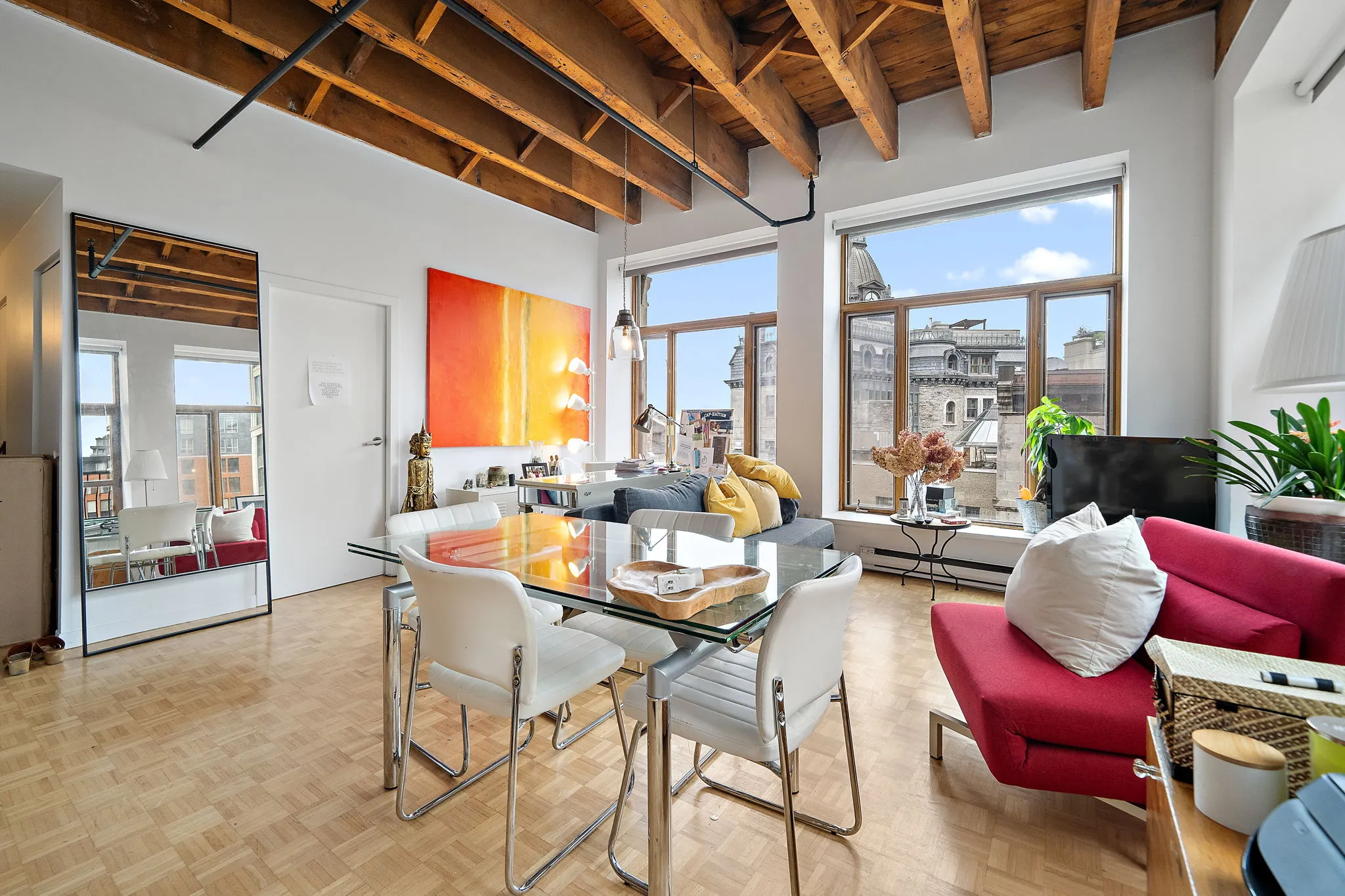 Loft living space with exposed timber ceiling